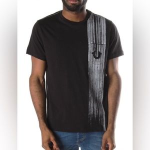 TRUE RELIGION Brush Stroke Men’s Crew Neck Short Sleeve Pocket Tee Black Sz L